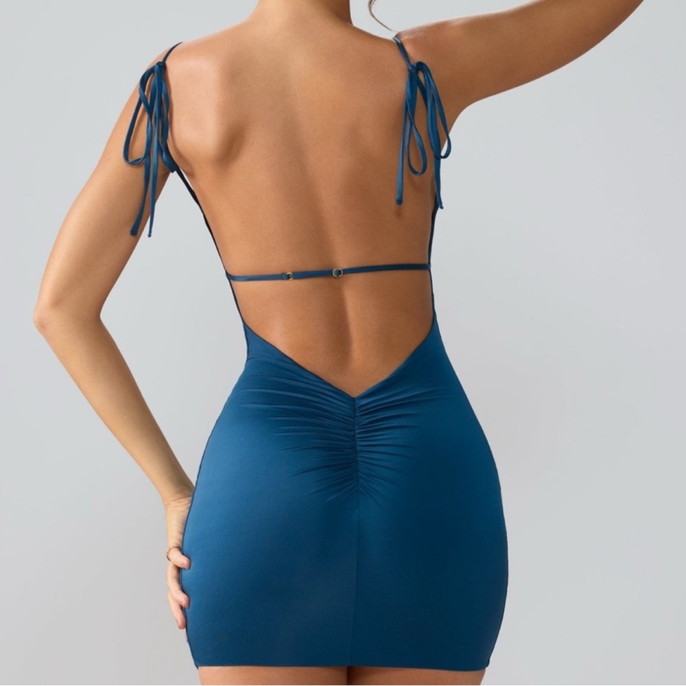 Oh Polly Teal Backless Dress with Tie Straps